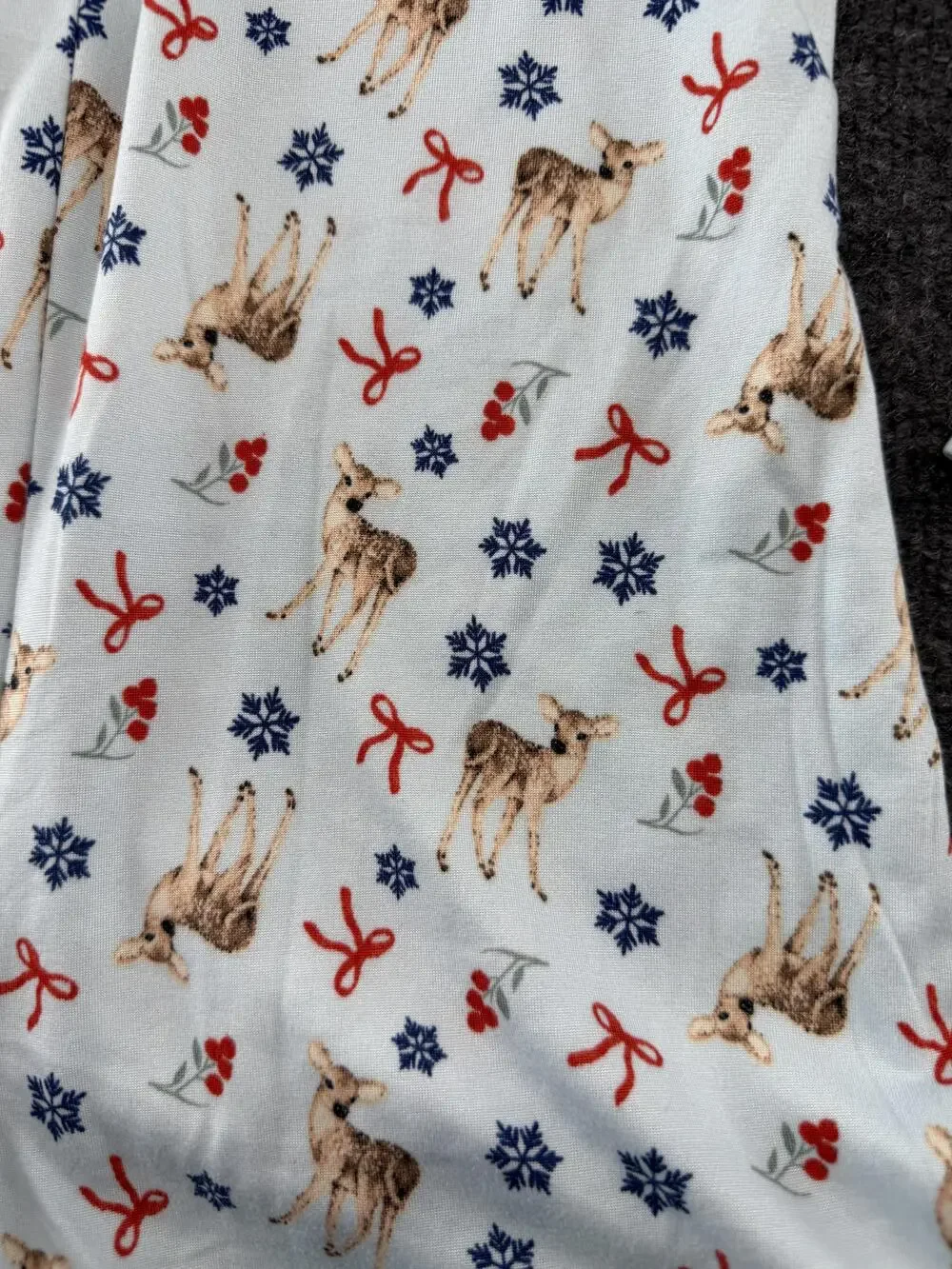 Pajama Romper Womens M Blue Deer Snowflake Christmas Fleece Button Long Sleeve
